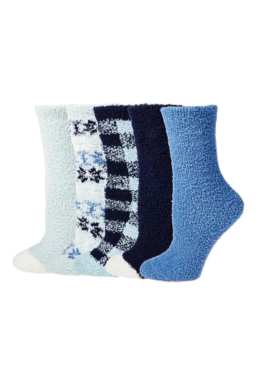 Comfort Code Women's 5-Pack Cozy Crew Socks Blue